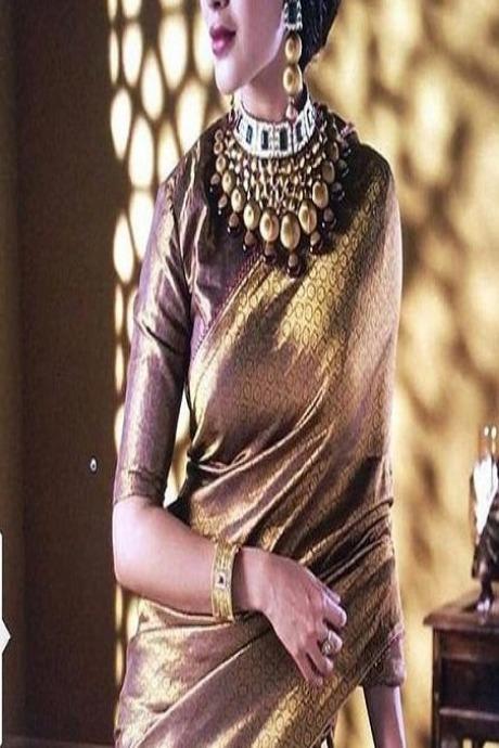 Attractive Golden Colored Hand Weaving Soft Silk Two Tone Saree SY 1134