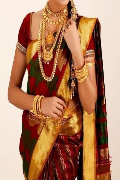 Admirable Multi Color Golden weaving Patta Soft Jacquard Sarees SY 1096