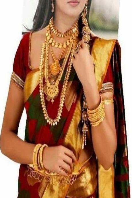 Adorning Multi Colored And Golden Patta Soft Silk Sari SY 1089