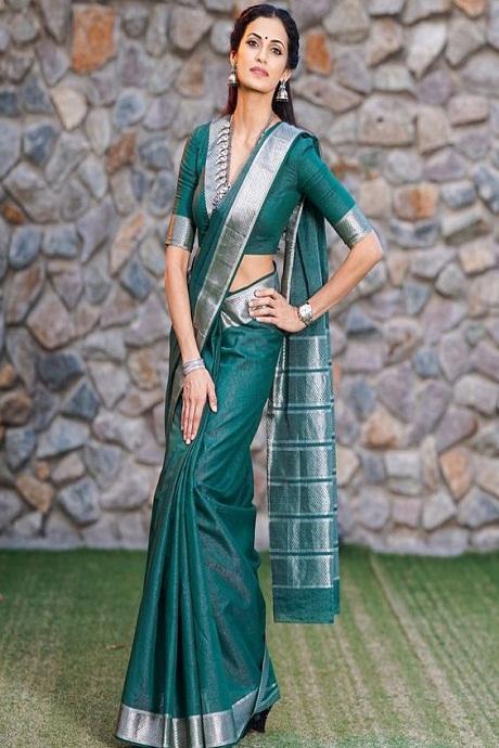 Extraordinary Dark Firozi Color Soft Silk Jacquard Saree SY 1151