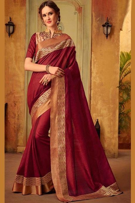 Eye Catching Maroon Color Soft Shining SOUTH CLUTUREs SY 1150