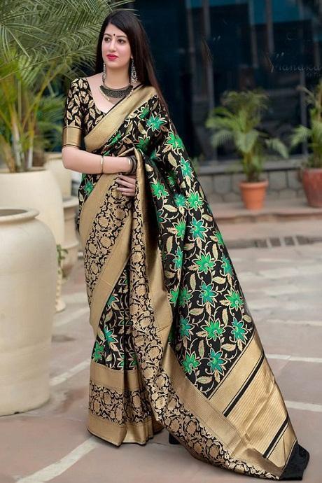 Appealing Black Colored Golden Pallu Soft Silk Sari SY 1053