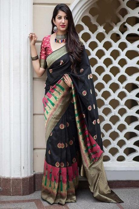 Blissful Black Color Soft Silk Designer Kanjivaram Sarees SY 1033