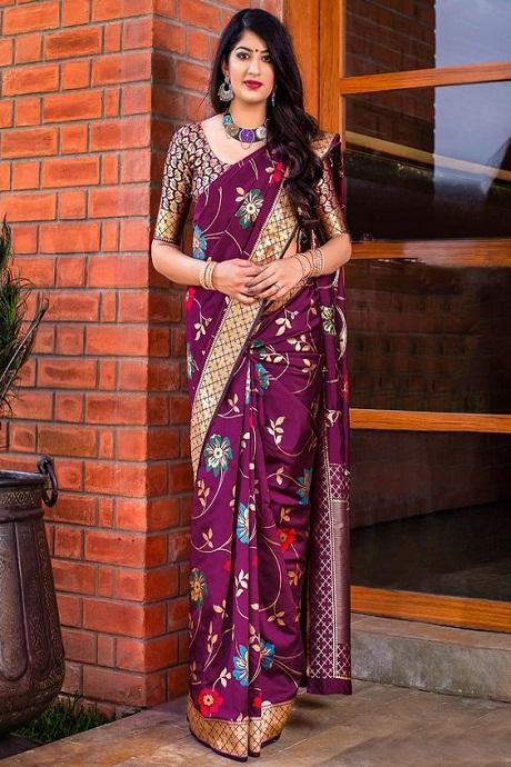 Brilliant Wine Color Soft Silk Designer Sarees SY 1023
