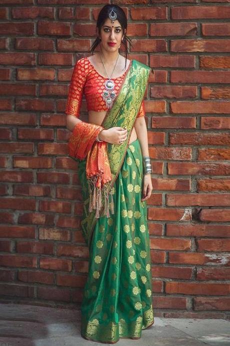 Brilliant Green Color Lariya Pattern Soft Silk Designer Saree SY 1026
