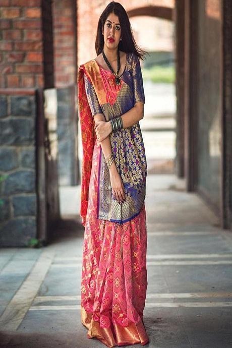Awesome Blue and Pink Color Designer Silk Heavy Saree SY 1047