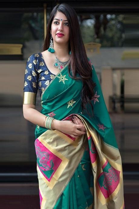 Beautiful Firozi Color Soft Silk Designer Jacquard Sarees SY 1035