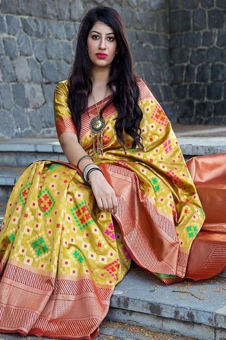 Blooming Yellow Color Soft Silk Designer Banarasi Sari SY 1030