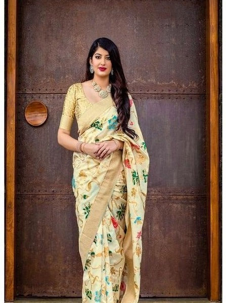 Blissful Off White Color Soft Silk Designer Banarasi Sarees SY 1034