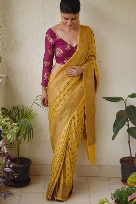 Yellow Color Hand Weaving Festival Wear Soft Cotton SOUTH CLUTUREs SY 873