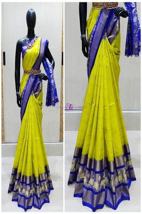 Stylish Parrot And Blue Color Soft Silk Ikat Sarees SY 994