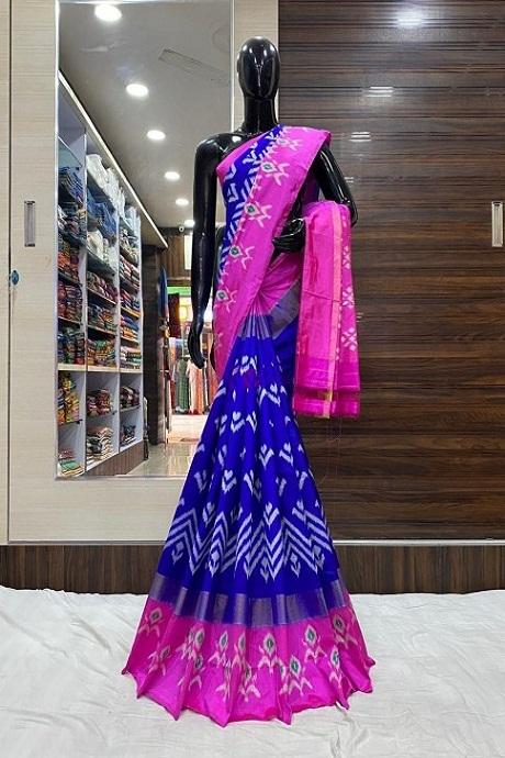 Imposing Blue And Rani Occasional Color Soft Silk Designer Sari SY 1006