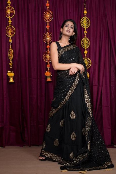 Adorning Black Color Soft Linen Silk Designer Party Saree SY 629