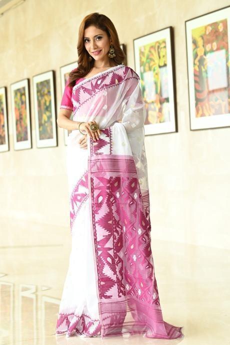 Awesome White Color Linen Designer Cotton Saree SY 399