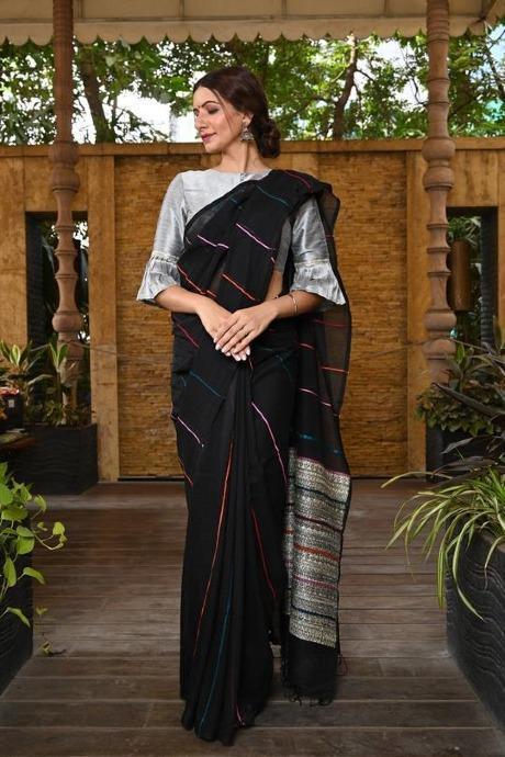 Appealing Black Color Cotton Digital Print Saree SY 275