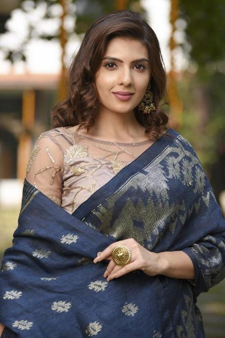 Beautiful Blue Color Soft Festival Wear Linen SOUTH CLUTURE SY 83