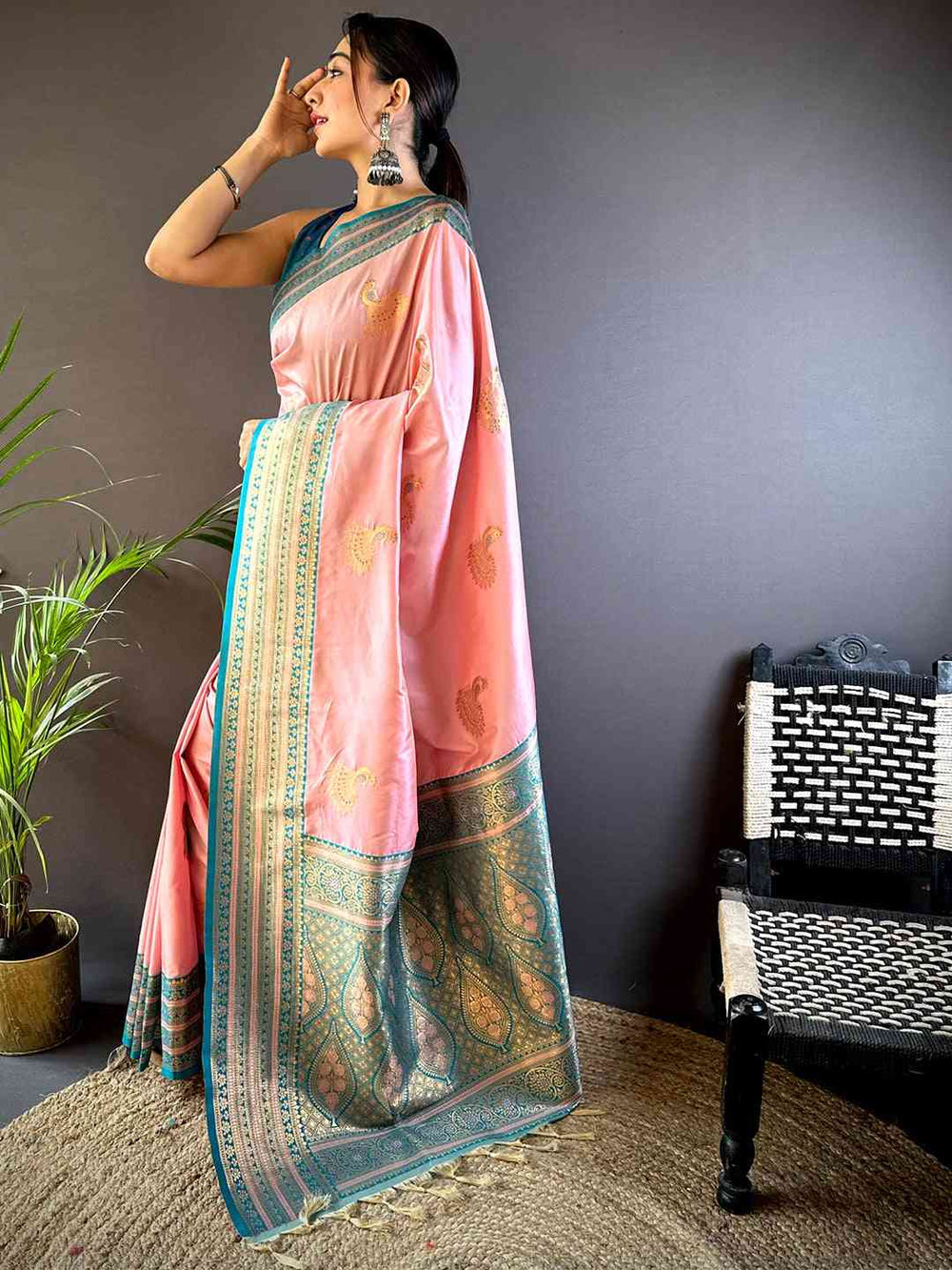 Party Wear Baby Pink Color Soft Silk Kanjivaram Saree