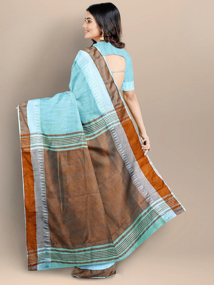 Casual Wear Sky Blue Color Maheshwari Saree With Golden Zari Pallu