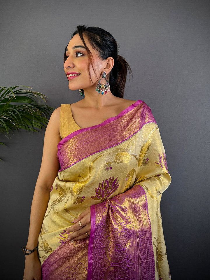 Festival Wear Beige Color Kanjivaram Silk Saree