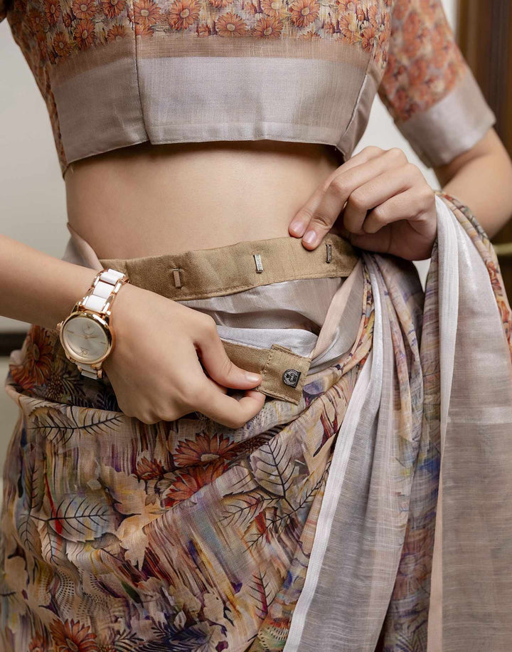 Festival Wear Beige Color Linen Silk Printed Saree