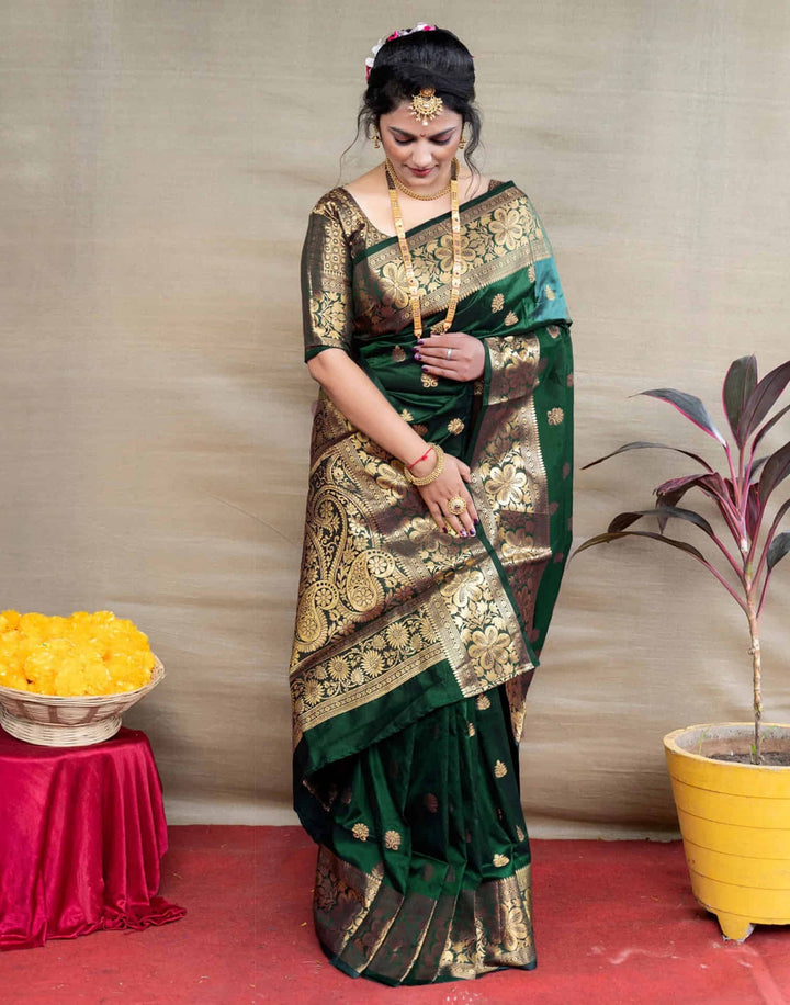 Festival Wear Dark Green Color Woven Banarasi Silk Saree