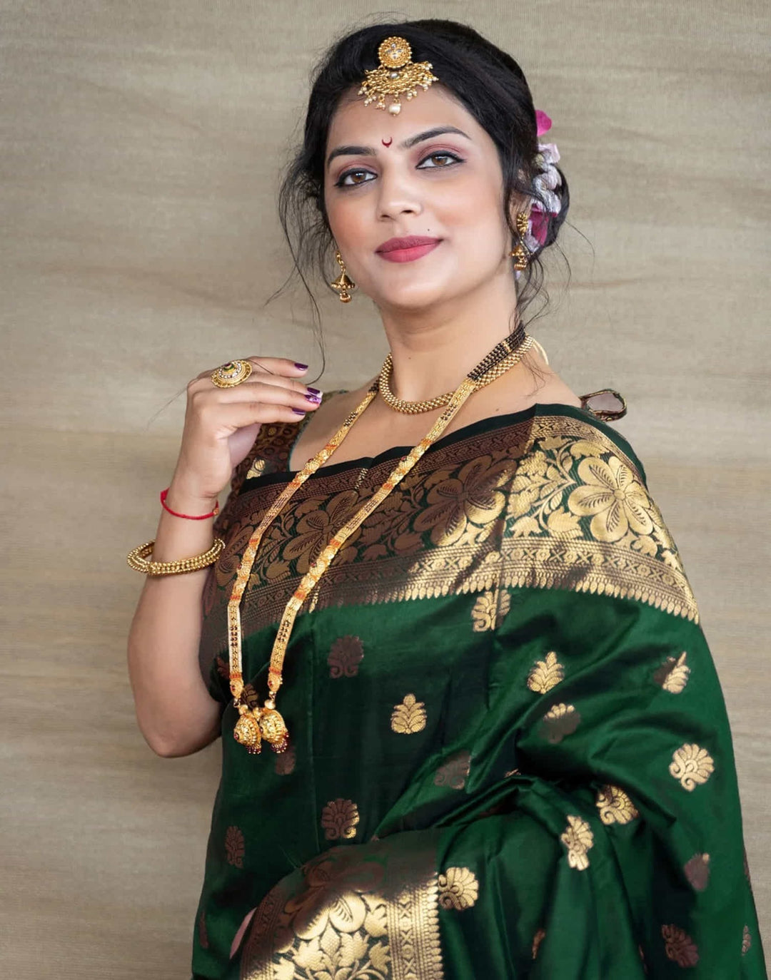 Festival Wear Dark Green Color Woven Banarasi Silk Saree