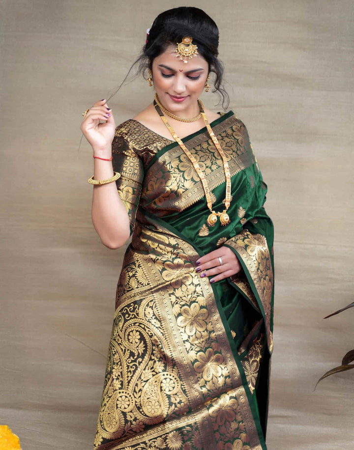 Festival Wear Dark Green Color Woven Banarasi Silk Saree