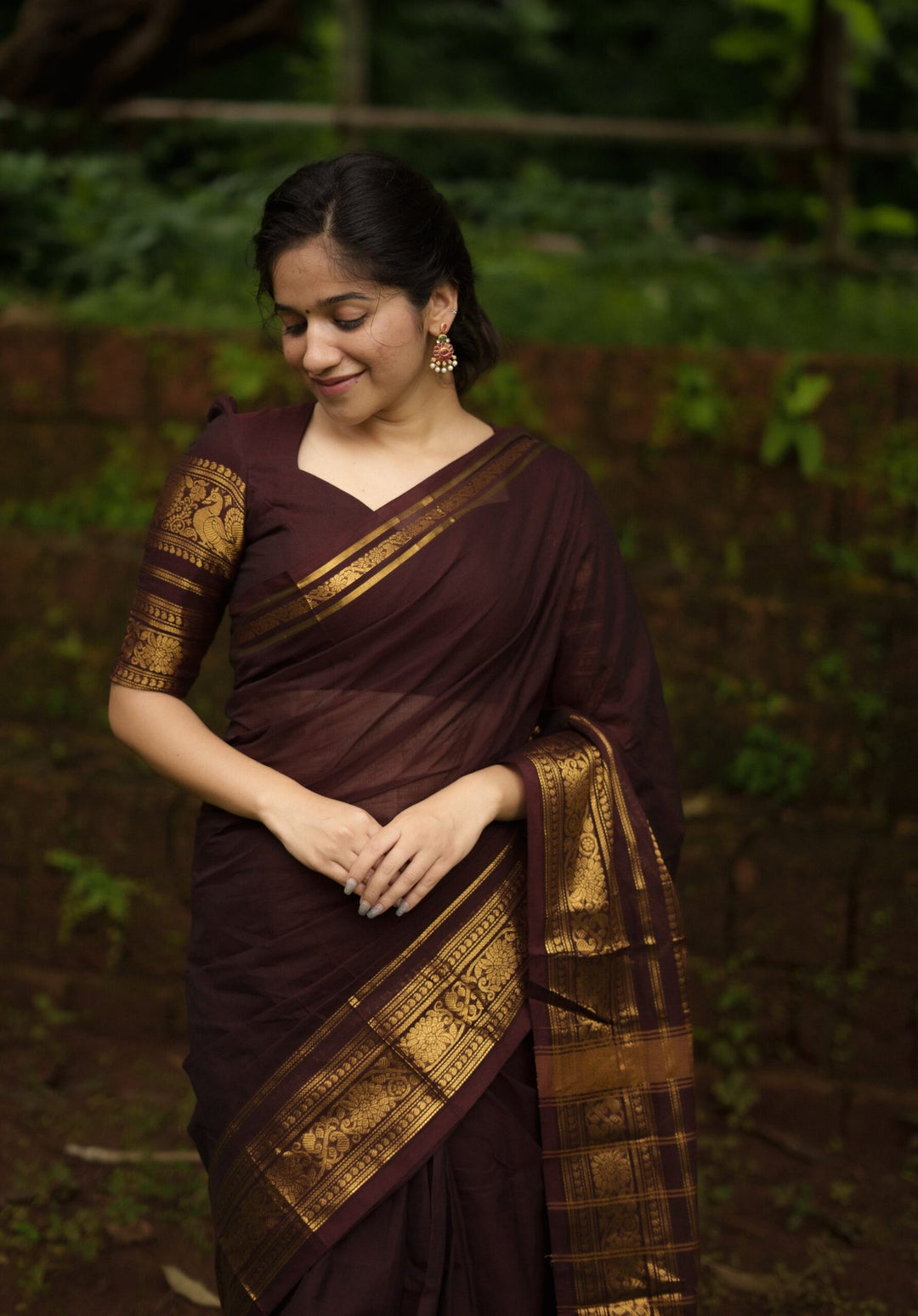 Festival Wear Dark Maroonish Brown Color Cotton Silk Saree