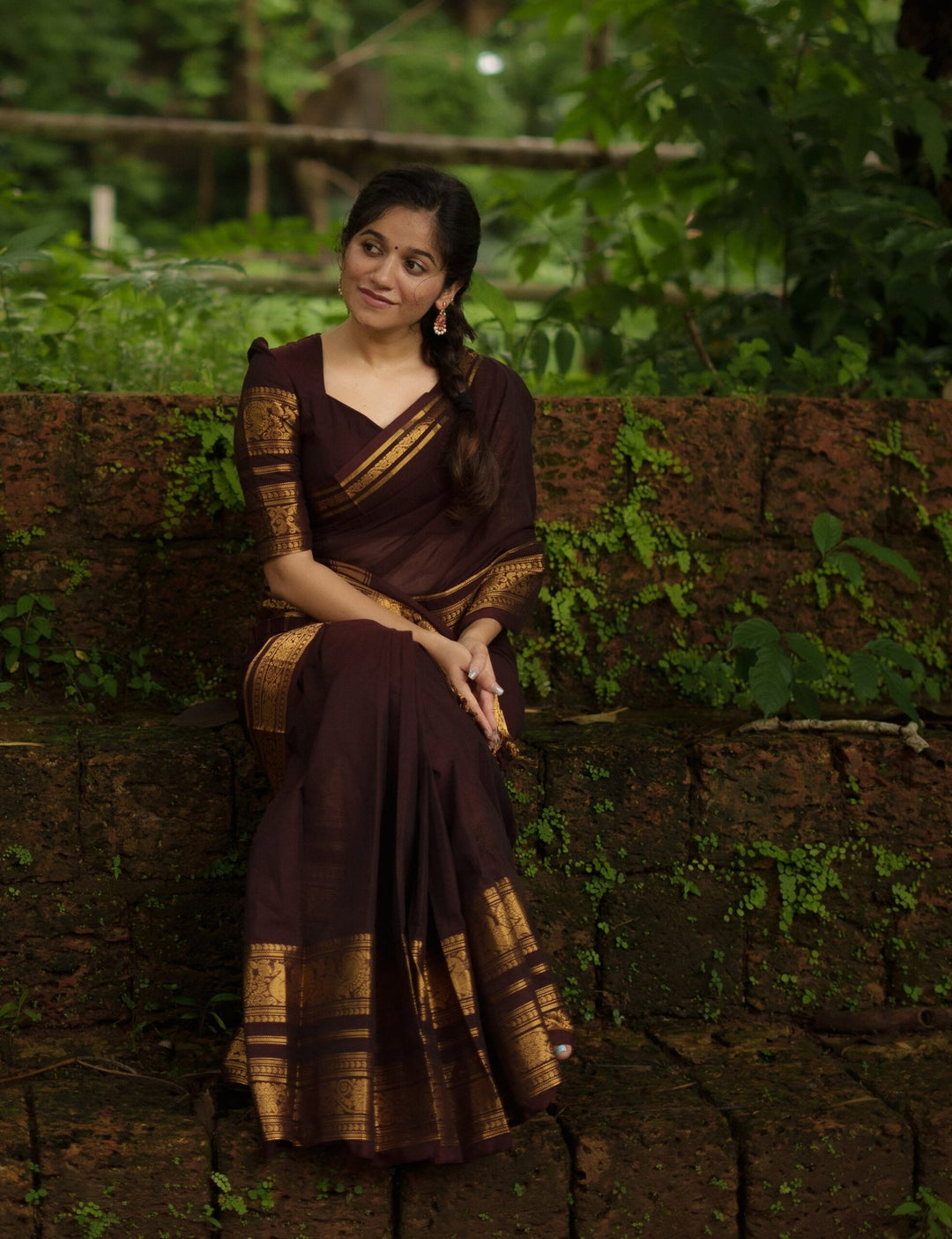 Festival Wear Dark Maroonish Brown Color Cotton Silk Saree