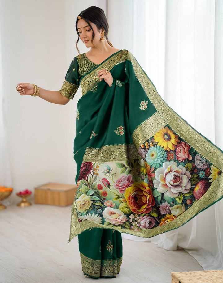 Festival Wear Green Color Banarasi Silk Woven Saree
