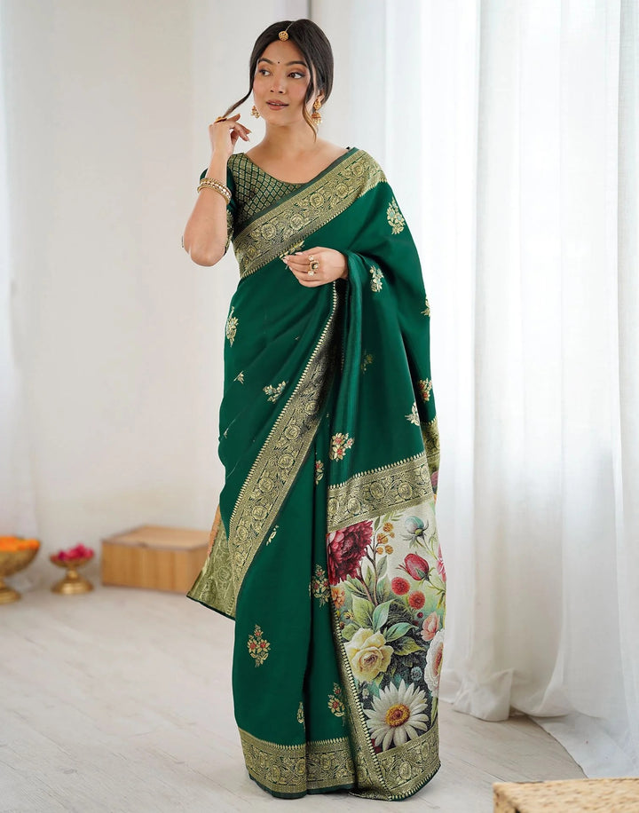Festival Wear Green Color Banarasi Silk Woven Saree