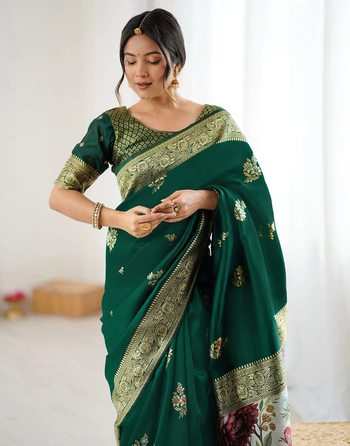 Festival Wear Green Color Banarasi Silk Woven Saree