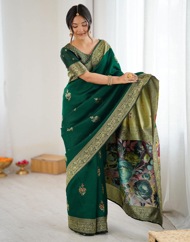Festival Wear Green Color Banarasi Silk Woven Saree