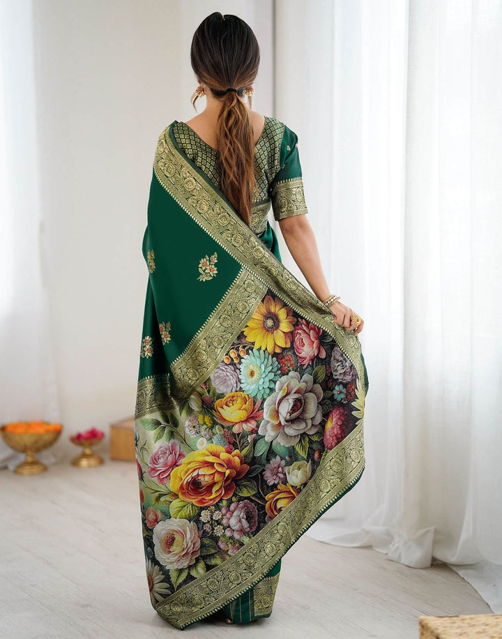 Festival Wear Green Color Banarasi Silk Woven Saree