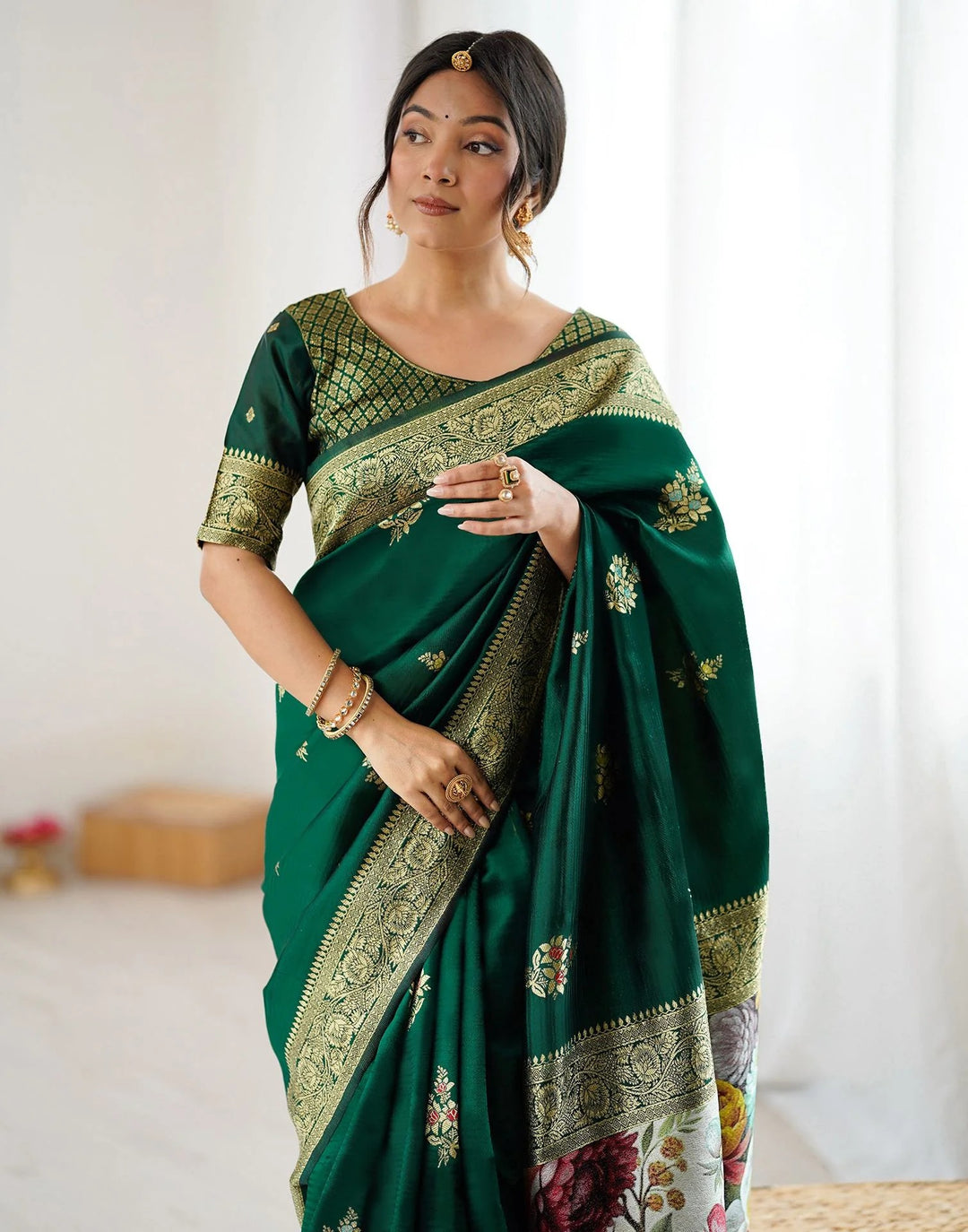 Festival Wear Green Color Banarasi Silk Woven Saree