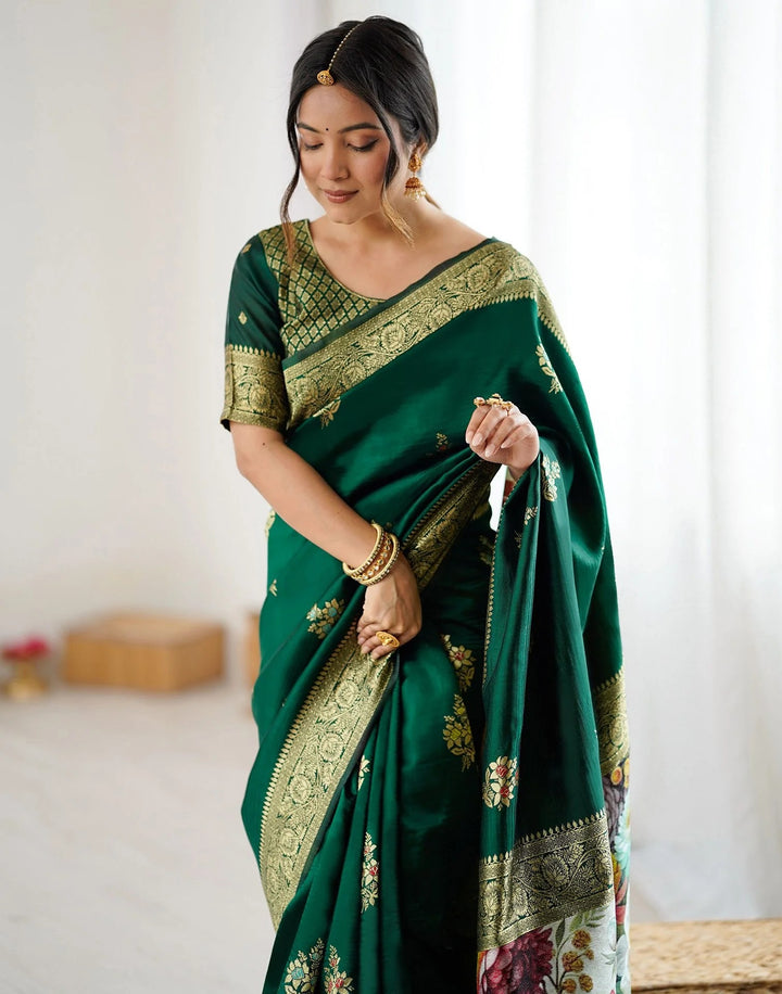 Festival Wear Green Color Banarasi Silk Woven Saree