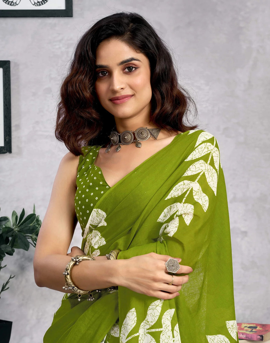 Festival Wear Green Color Cotton Printed Saree