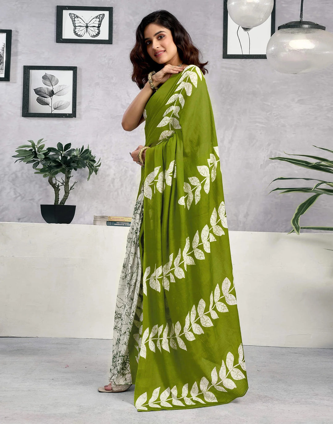Festival Wear Green Color Cotton Printed Saree