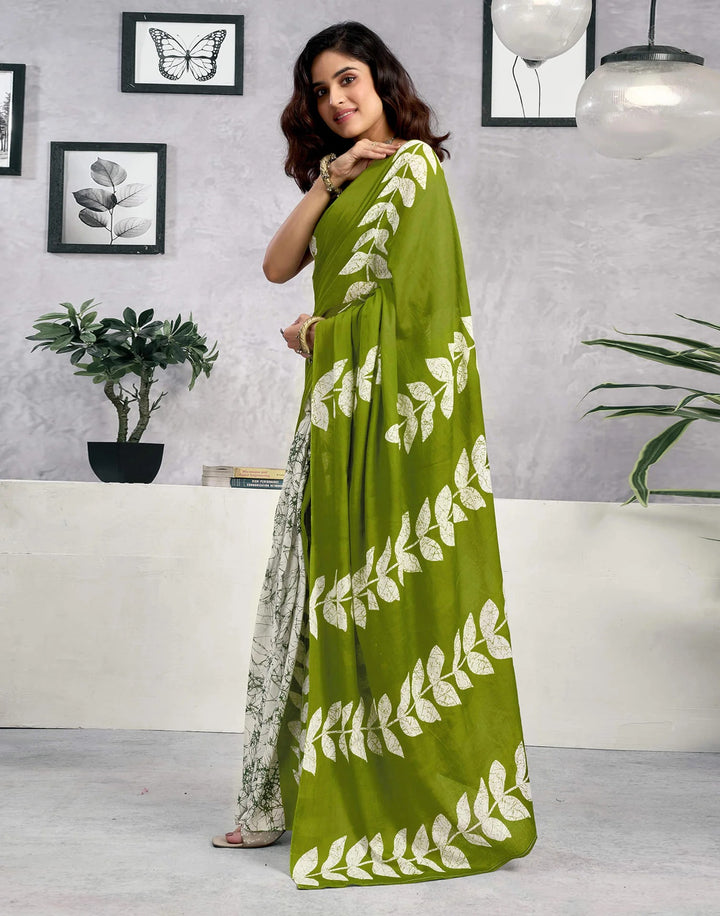 Festival Wear Green Color Cotton Printed Saree