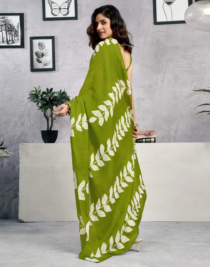 Festival Wear Green Color Cotton Printed Saree