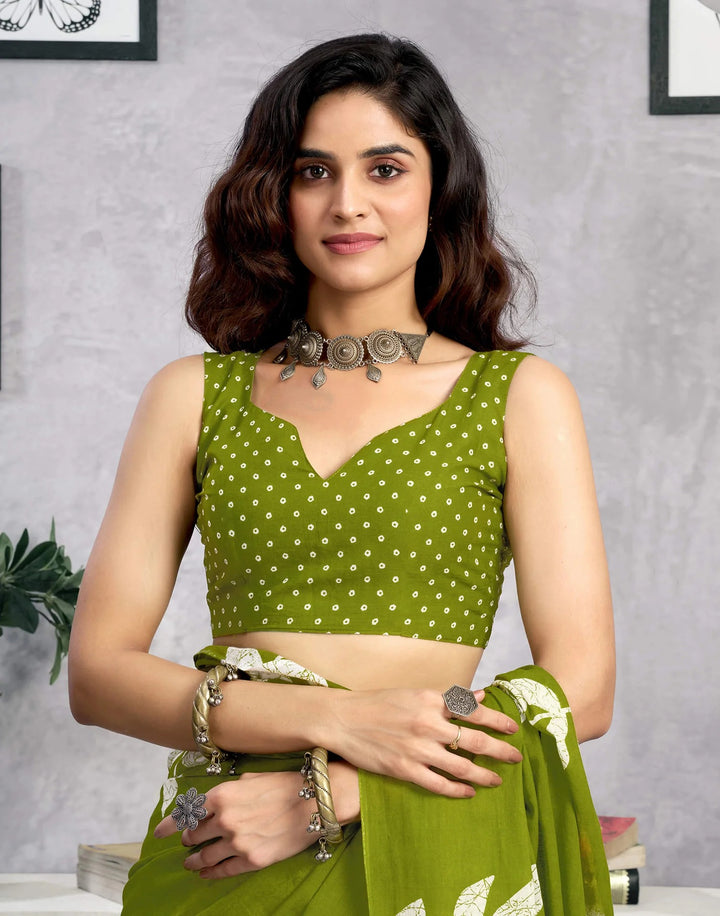 Festival Wear Green Color Cotton Printed Saree