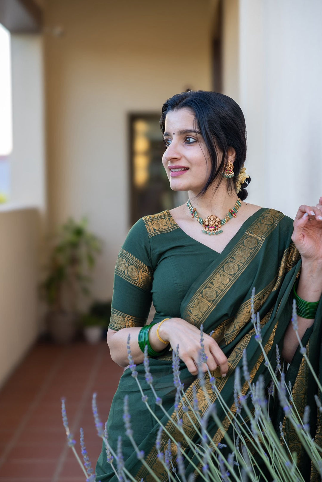 Festival Wear Green Color Cotton Silk Saree