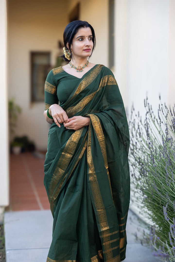 Festival Wear Green Color Cotton Silk Saree