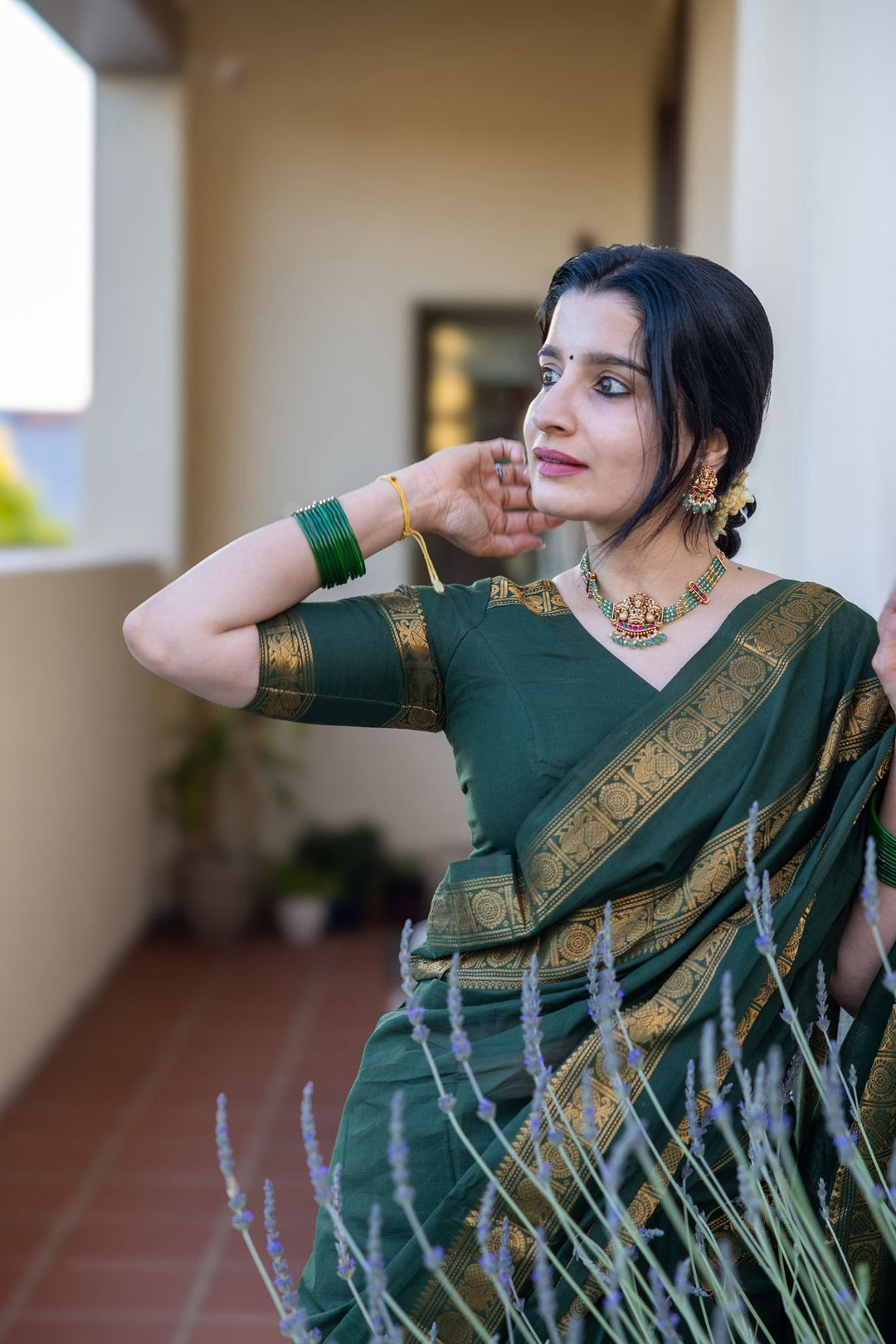 Festival Wear Green Color Cotton Silk Saree