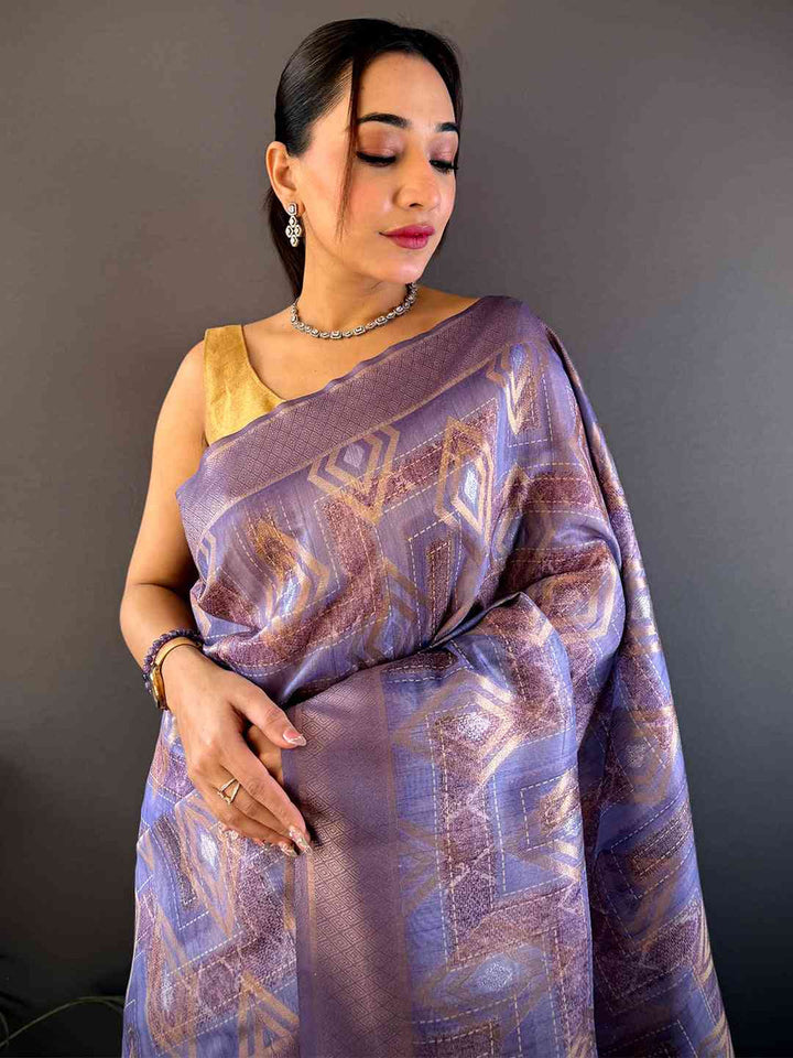 Festival Wear Lavender Color Banarasi Silk Saree