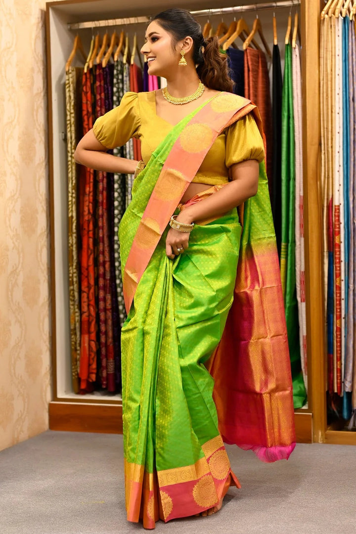 Festival Wear Light Green Color Kanjivaram Saree With Jacquard work