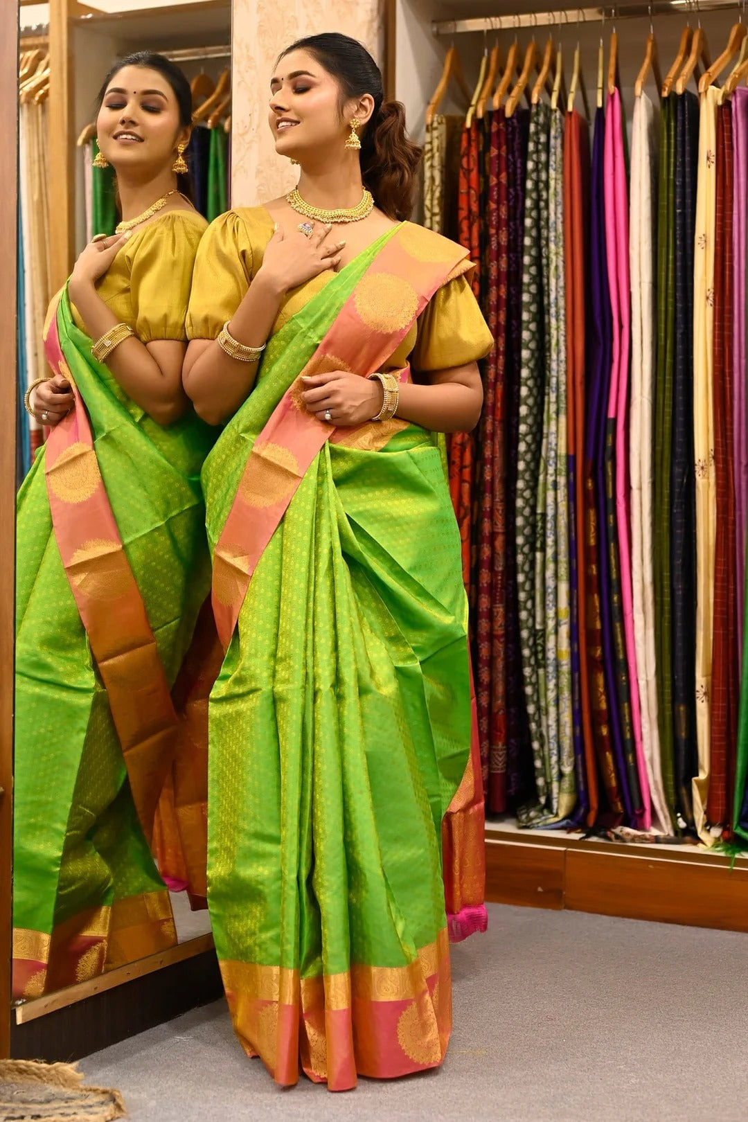 Festival Wear Light Green Color Kanjivaram Saree With Jacquard work