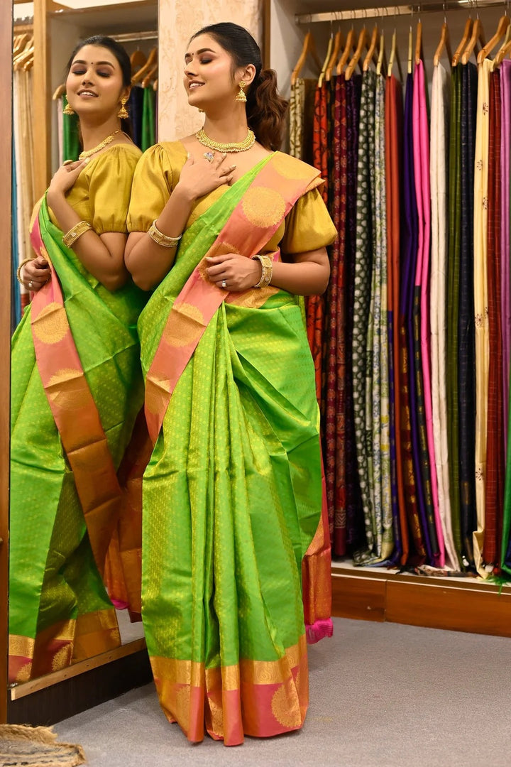Festival Wear Light Green Color Kanjivaram Saree With Jacquard work
