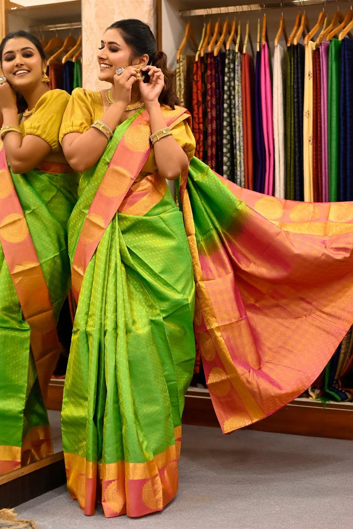 Festival Wear Light Green Color Kanjivaram Saree With Jacquard work