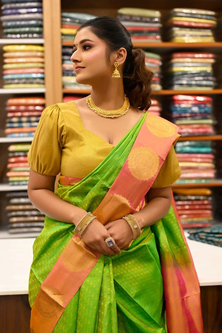 Festival Wear Light Green Color Kanjivaram Saree With Jacquard work